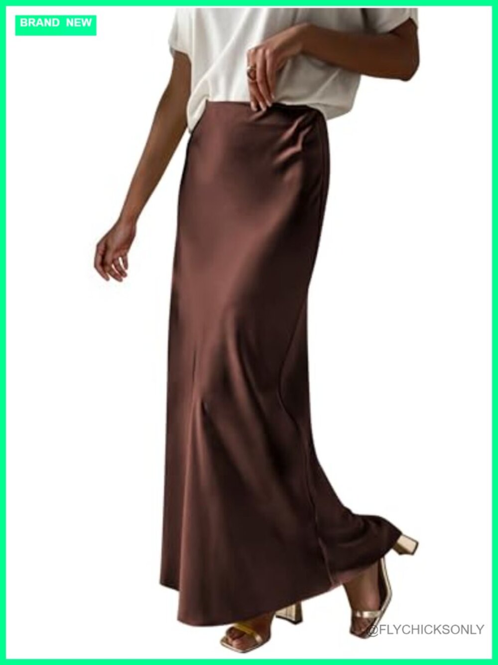 Satin Maxi Skirt High Waisted Zipped Flowy Long Evening Business Party